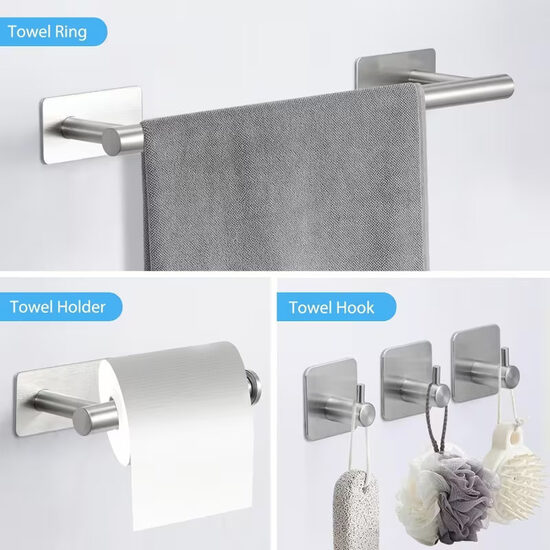 5 Piece Stainless Steel Self Adhesive Bathroom Set